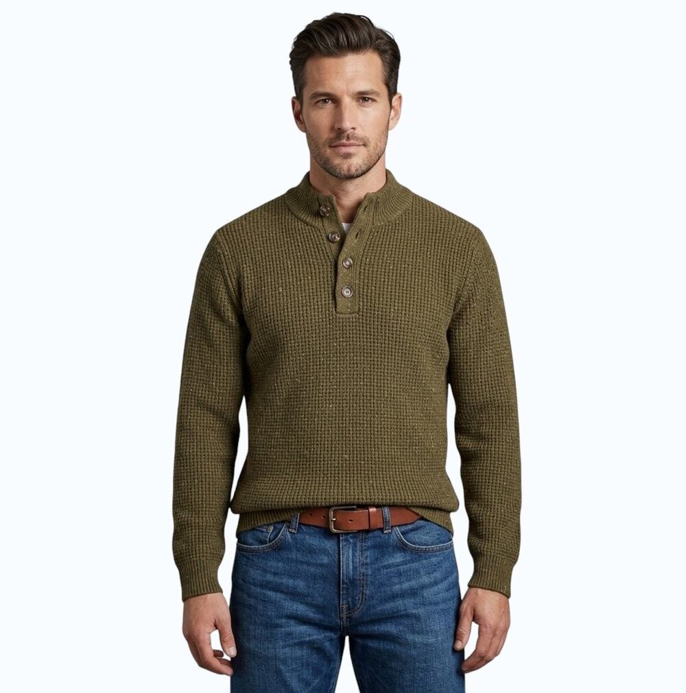 Alesbury Henley Pullover Sweater Olive Green Textured Men Size L NWT